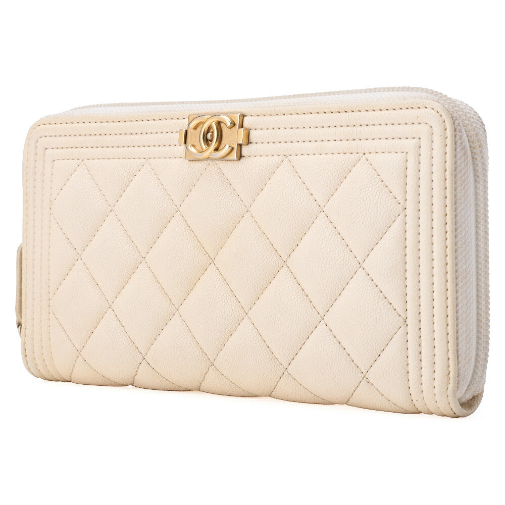 CHANEL Boy Chanel Matelasse Round Long Wallet Caviar Skin Ivory Gold-Tone Hardware Pre-Owned - Vintage La Charme