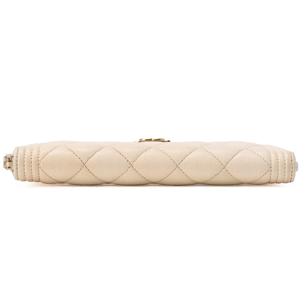 CHANEL Boy Chanel Matelasse Round Long Wallet Caviar Skin Ivory Gold-Tone Hardware Pre-Owned - Vintage La Charme