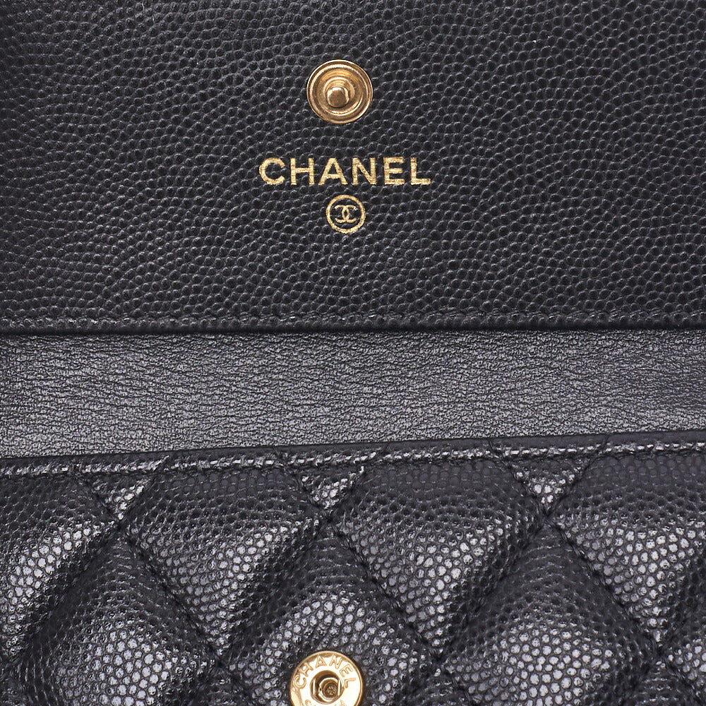 CHANEL Boy Chanel Matelasse Tri-Fold Compact Wallet Caviar Skin Black Gold-Tone Hardware Pre-Owned - Vintage La Charme