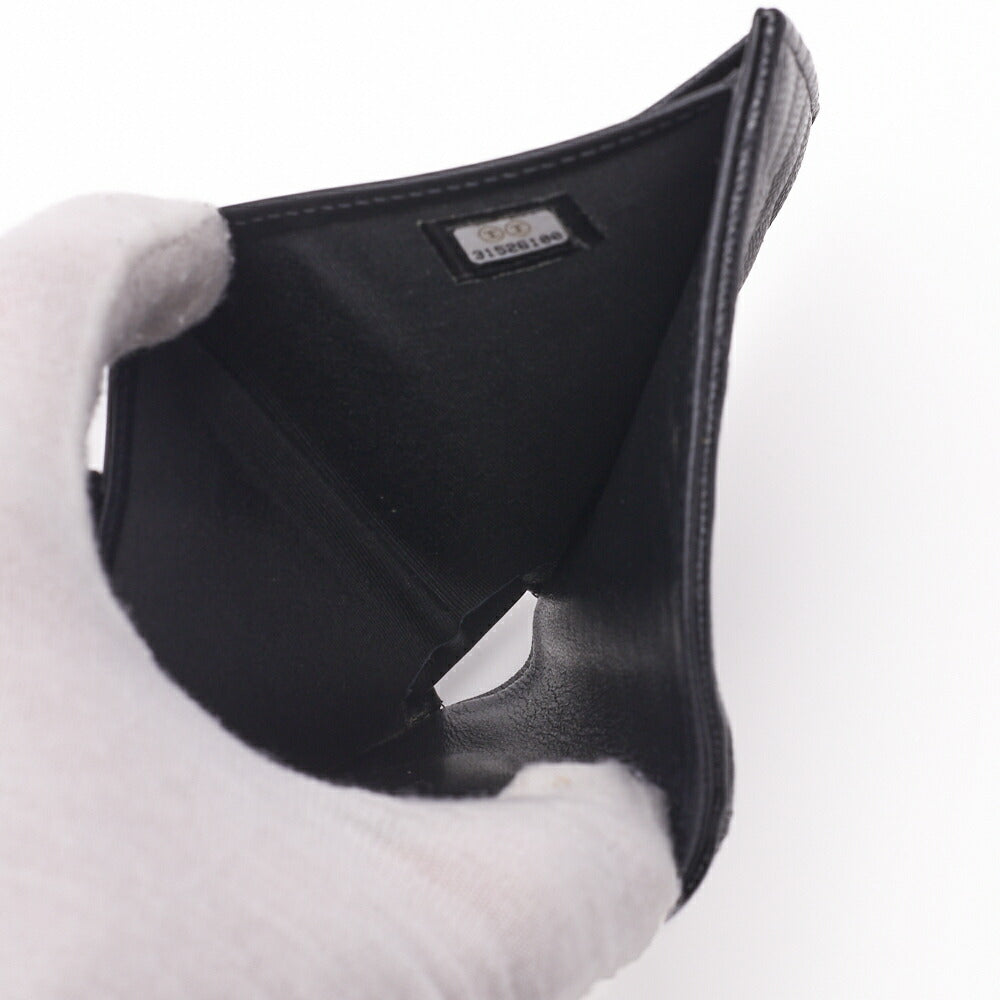 CHANEL Boy Chanel Matelasse Tri-Fold Compact Wallet Caviar Skin Black Gold-Tone Hardware Pre-Owned - Vintage La Charme