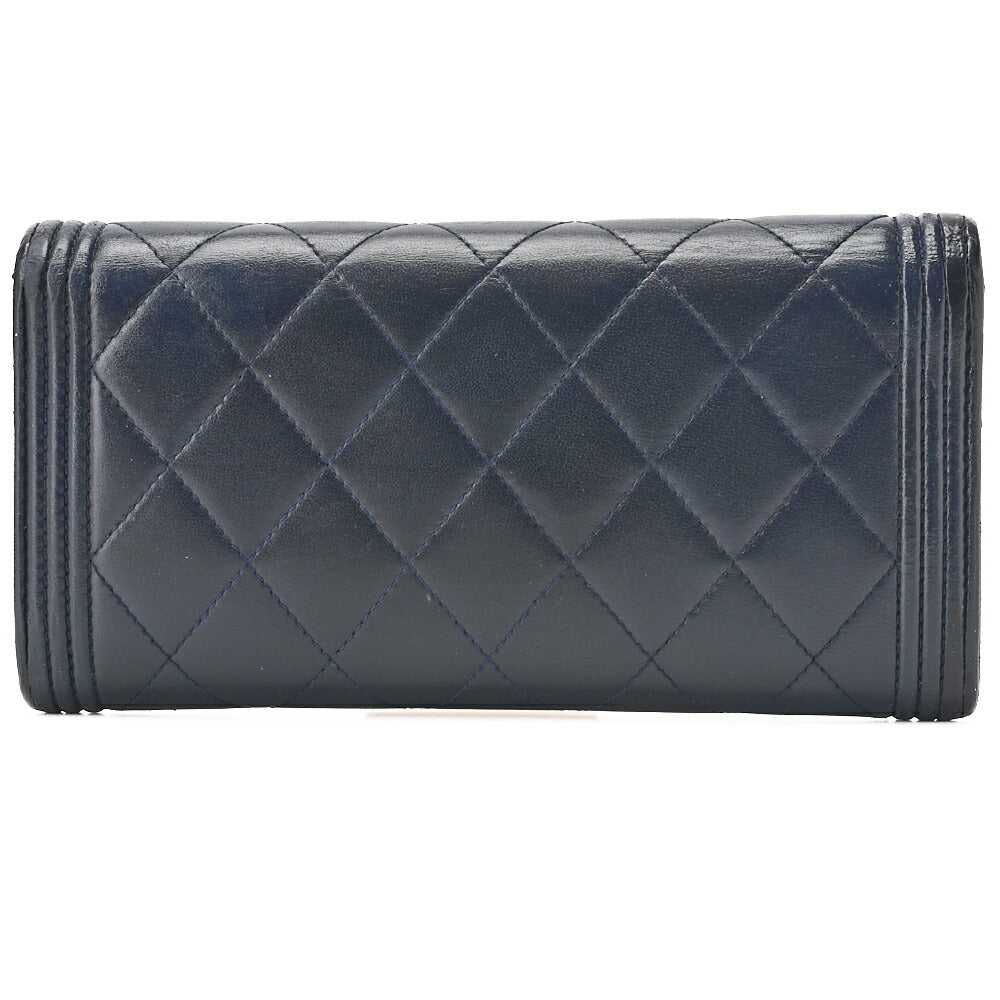 Chanel Boy Chanel V-Stitch Round Long Wallet Caviar Skin Navy Gold-Tone Hardware Pre-Owned - Vintage La Charme