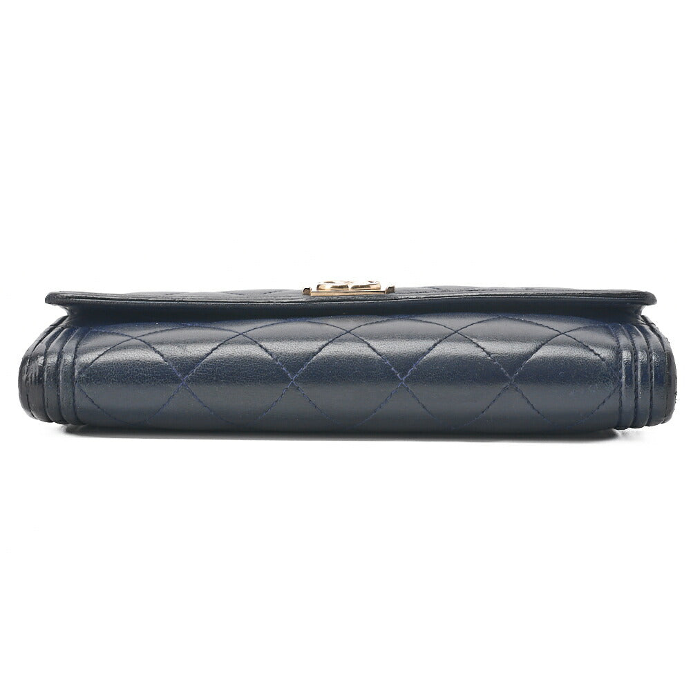 Chanel Boy Chanel V-Stitch Round Long Wallet Caviar Skin Navy Gold-Tone Hardware Pre-Owned - Vintage La Charme