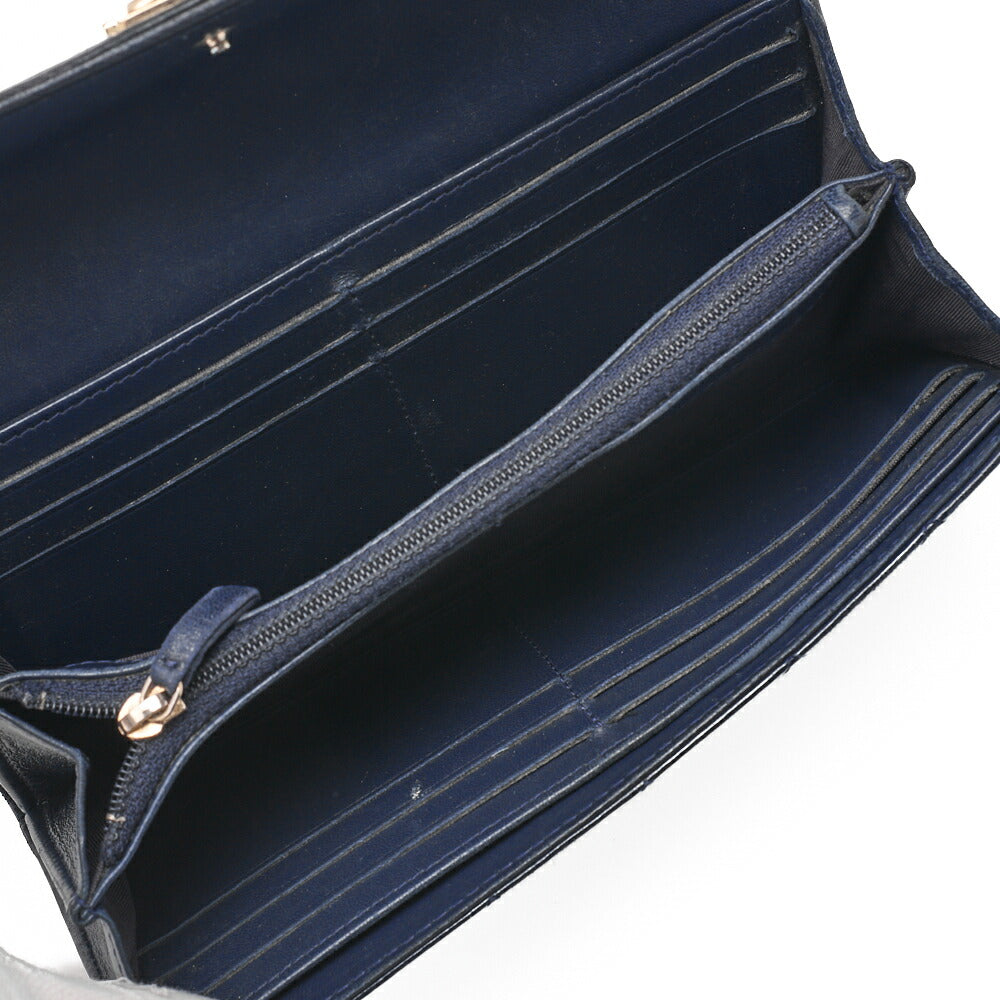 Chanel Boy Chanel V-Stitch Round Long Wallet Caviar Skin Navy Gold-Tone Hardware Pre-Owned - Vintage La Charme