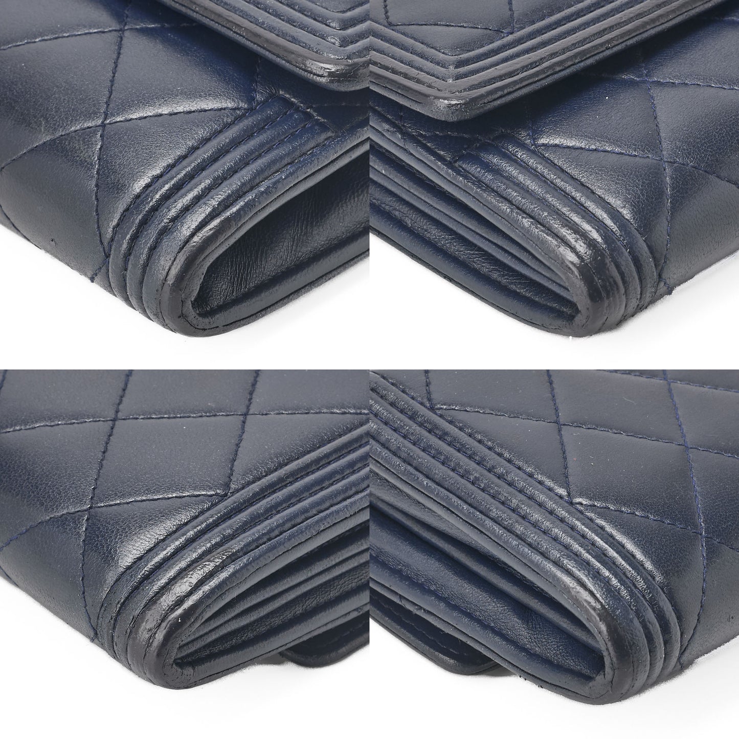 Chanel Boy Chanel V-Stitch Round Long Wallet Caviar Skin Navy Gold-Tone Hardware Pre-Owned - Vintage La Charme