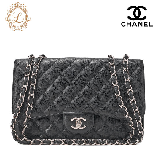 CHANEL Chain Shoulder Bag Big Matelasse Caviar Skin Black Silver-Tone Hardware Pre-Owned - Vintage La Charme