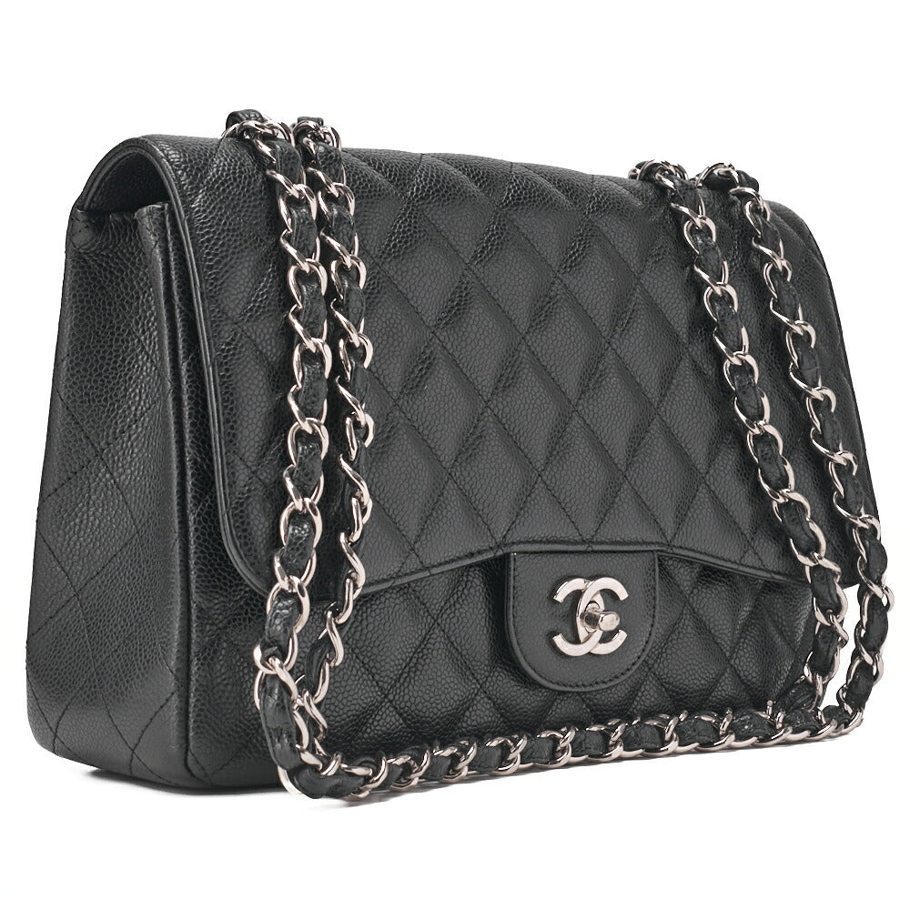 CHANEL Chain Shoulder Bag Big Matelasse Caviar Skin Black Silver-Tone Hardware Pre-Owned - Vintage La Charme