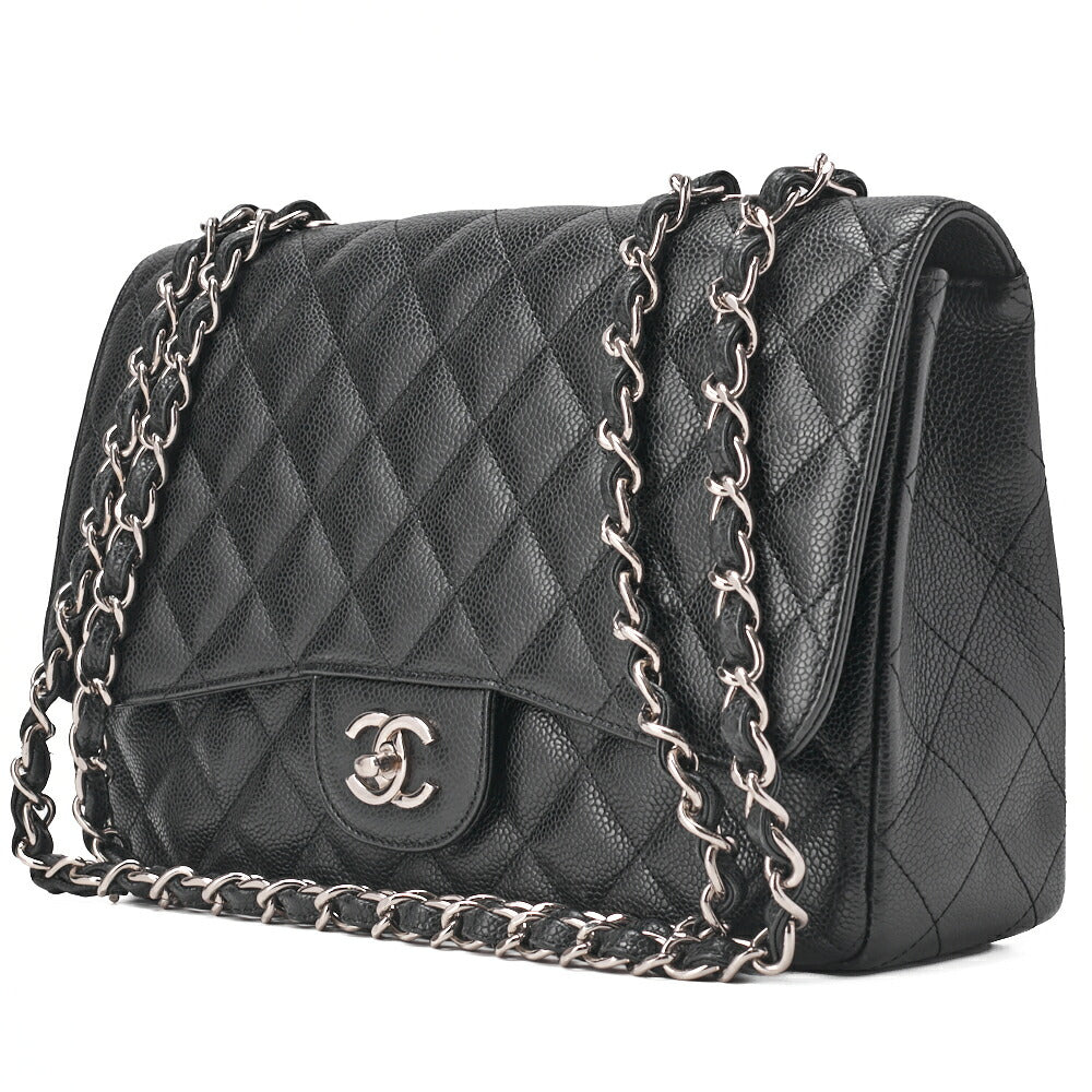 CHANEL Chain Shoulder Bag Big Matelasse Caviar Skin Black Silver-Tone Hardware Pre-Owned - Vintage La Charme