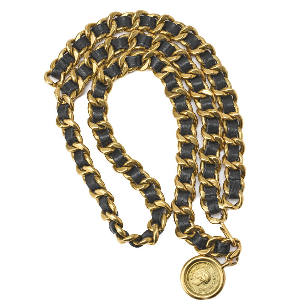 Chanel Chain Belt, Coco Mark, Gold Plated Leather, Black, Gold-Tone Hardware, Pre-Owned - Vintage La Charme