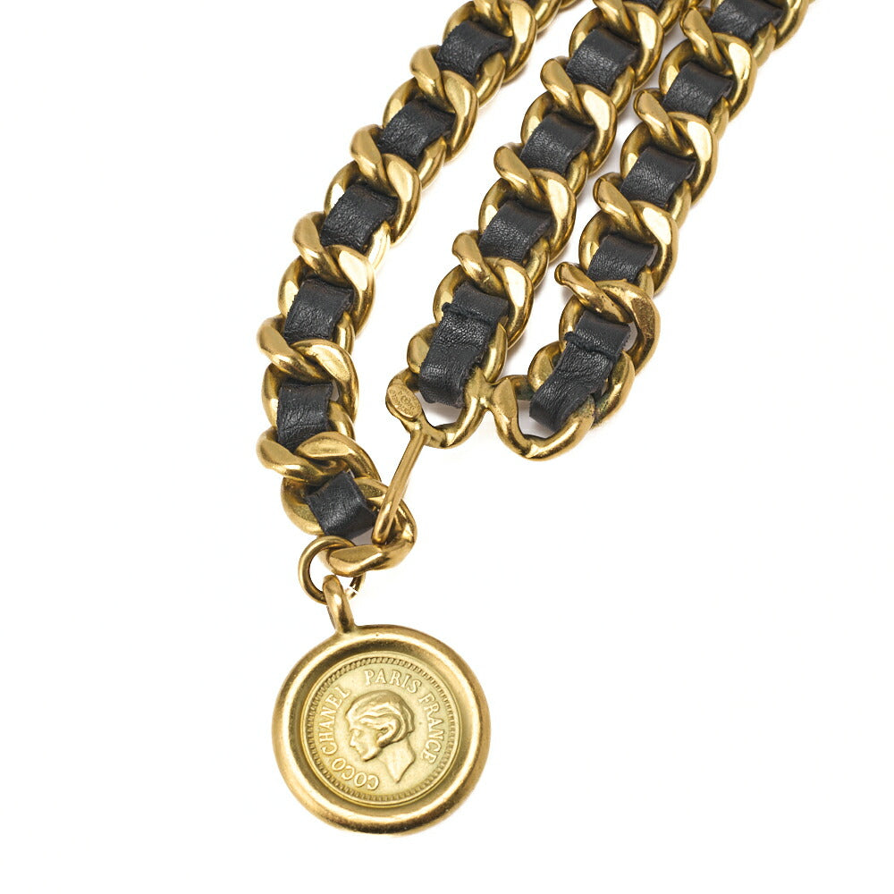 Chanel Chain Belt, Coco Mark, Gold Plated Leather, Black, Gold-Tone Hardware, Pre-Owned - Vintage La Charme