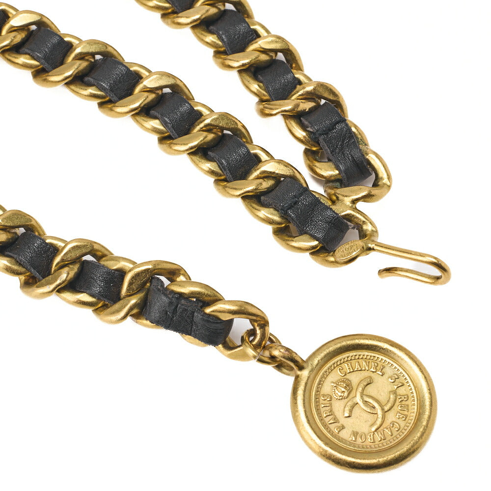 Chanel Chain Belt, Coco Mark, Gold Plated Leather, Black, Gold-Tone Hardware, Pre-Owned - Vintage La Charme
