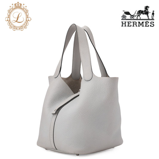 HERMES Picotin Rock MM Handbag Tryon Clemence Blue Pale Silver-Tone Hardware Pre-Owned - Vintage La Charme