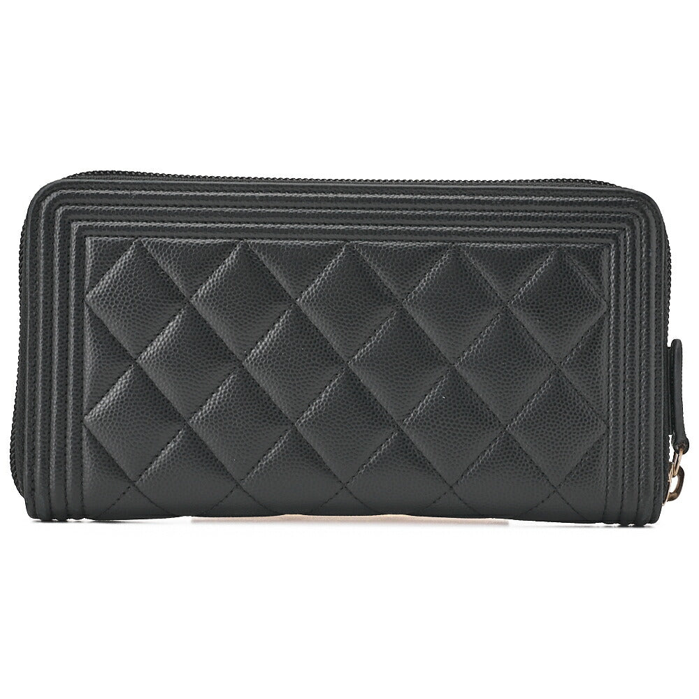 CHANEL Boy Chanel Matelasse Round Long Wallet Caviar Skin Black Gold-Tone Hardware Pre-Owned - Vintage La Charme