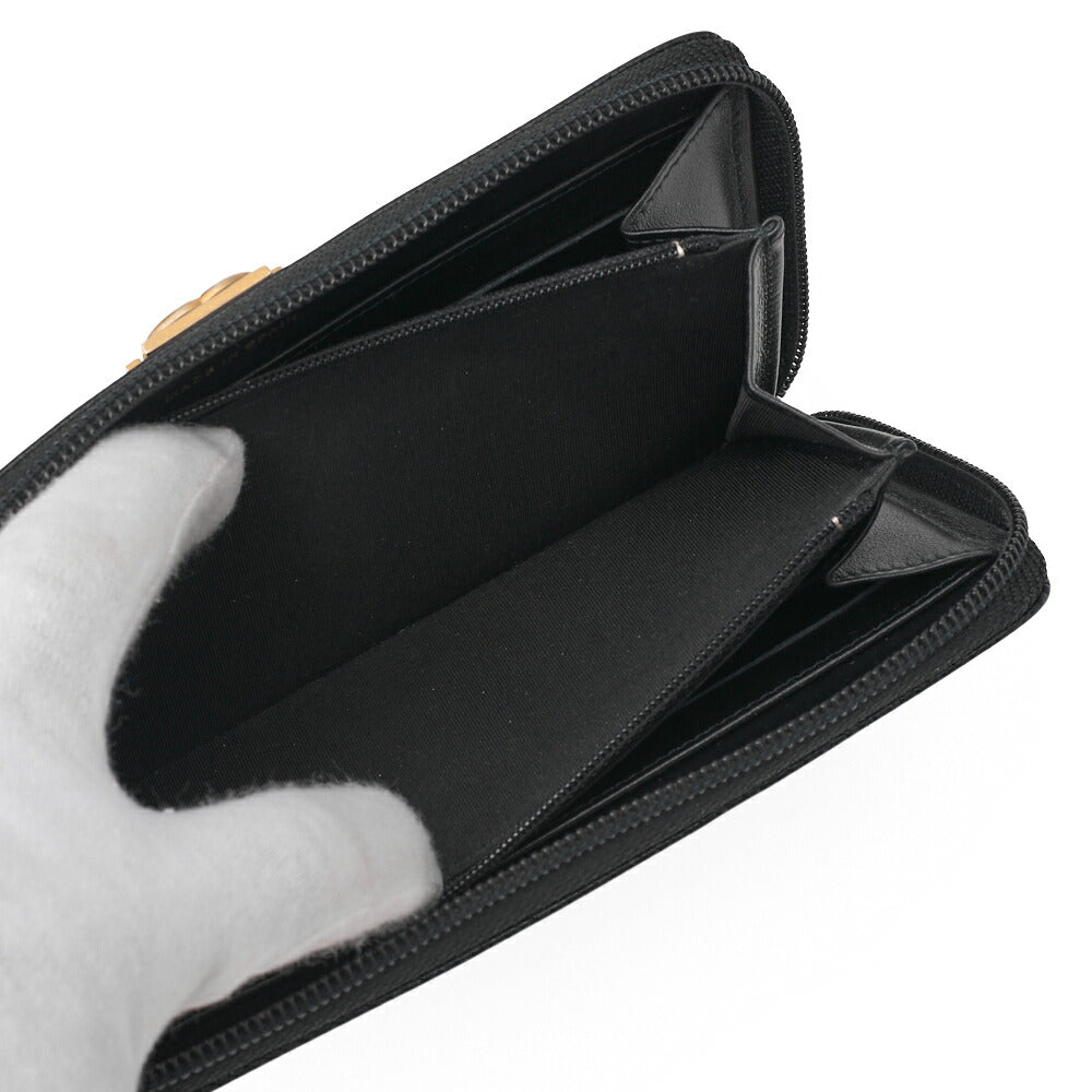 CHANEL Boy Chanel Matelasse Round Long Wallet Caviar Skin Black Gold-Tone Hardware Pre-Owned - Vintage La Charme