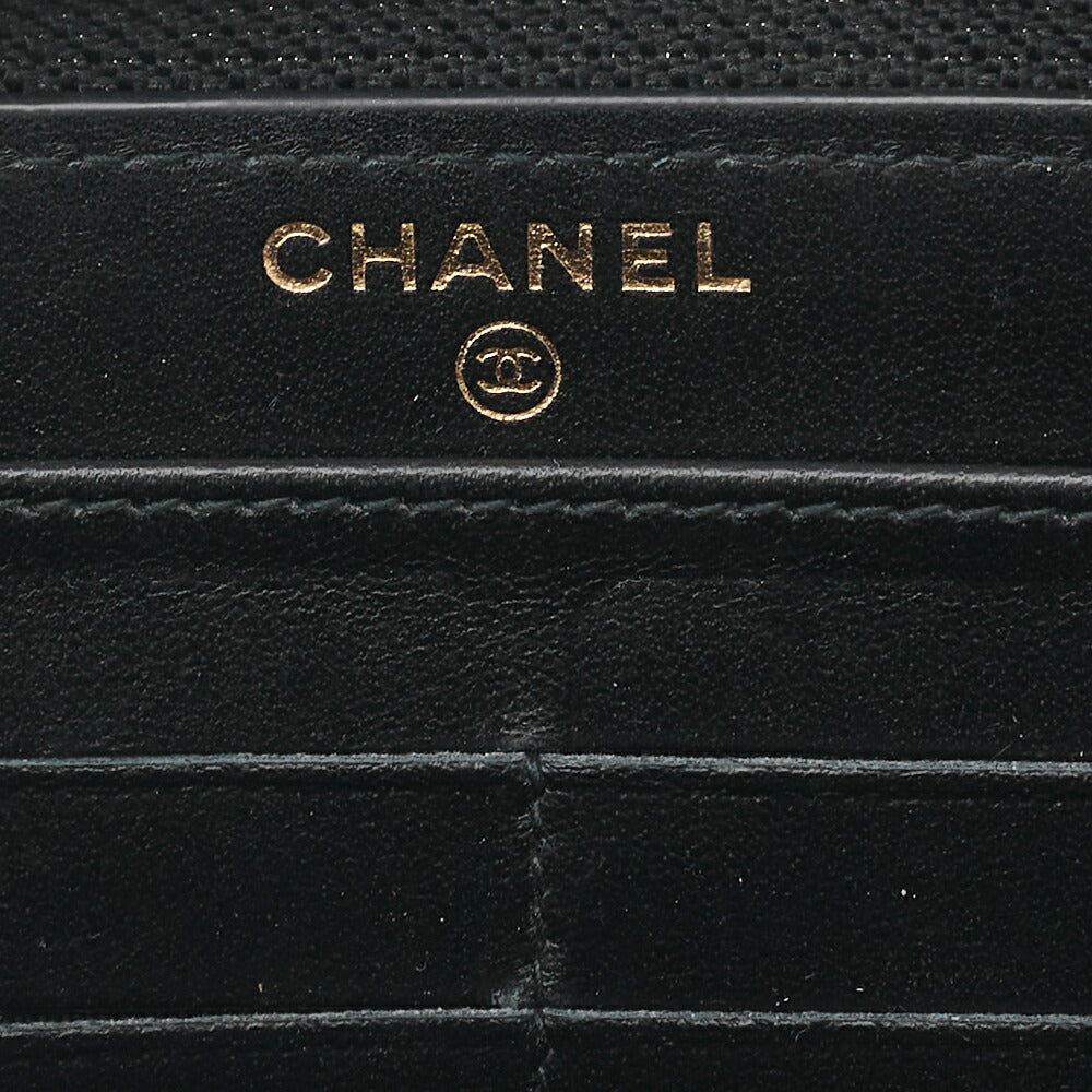 CHANEL Boy Chanel Matelasse Round Long Wallet Caviar Skin Black Gold-Tone Hardware Pre-Owned - Vintage La Charme