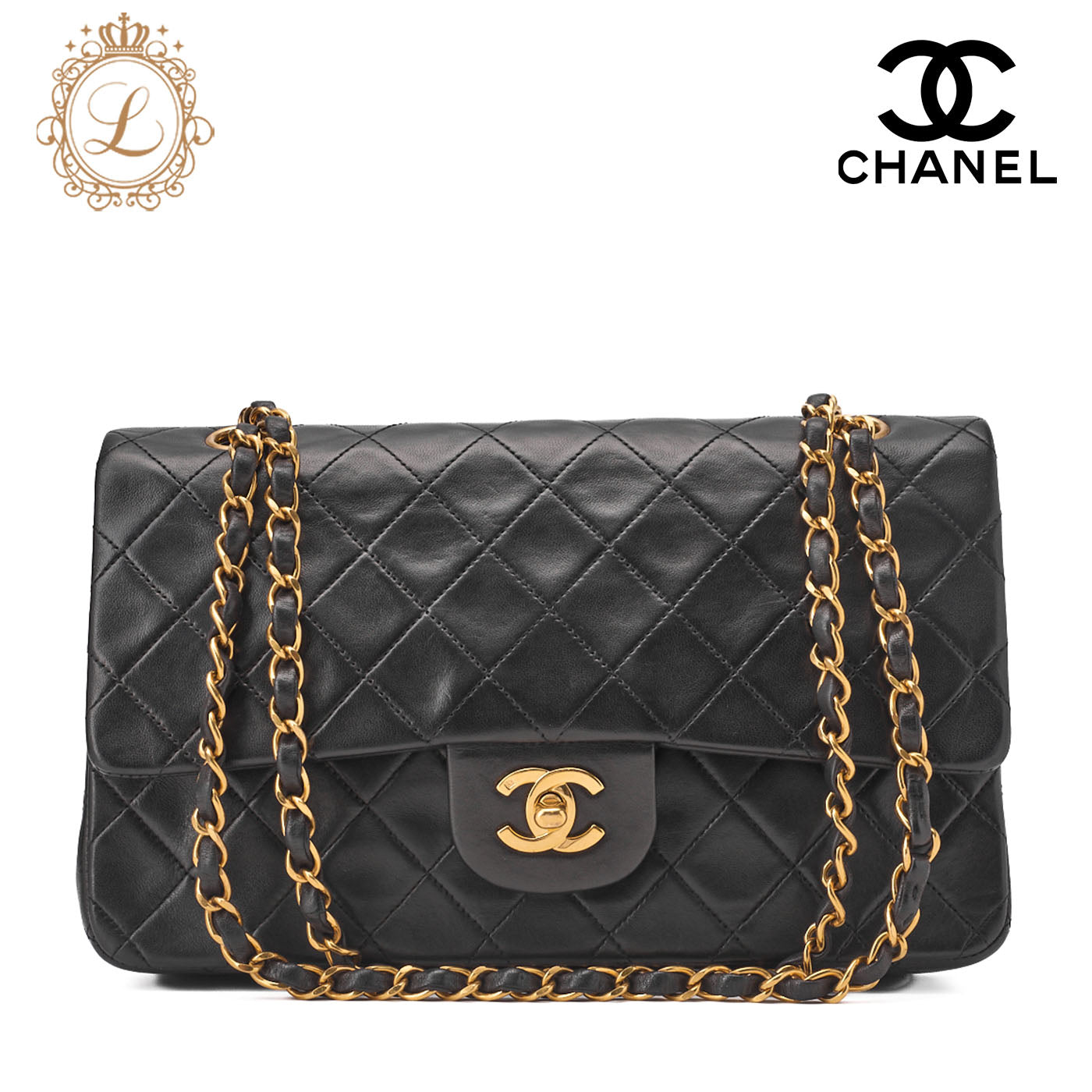 CHANEL Shoulder Bag Matelasse Double Flap Lambskin Black Gold-Tone Hardware Pre-Owned - Vintage La Charme