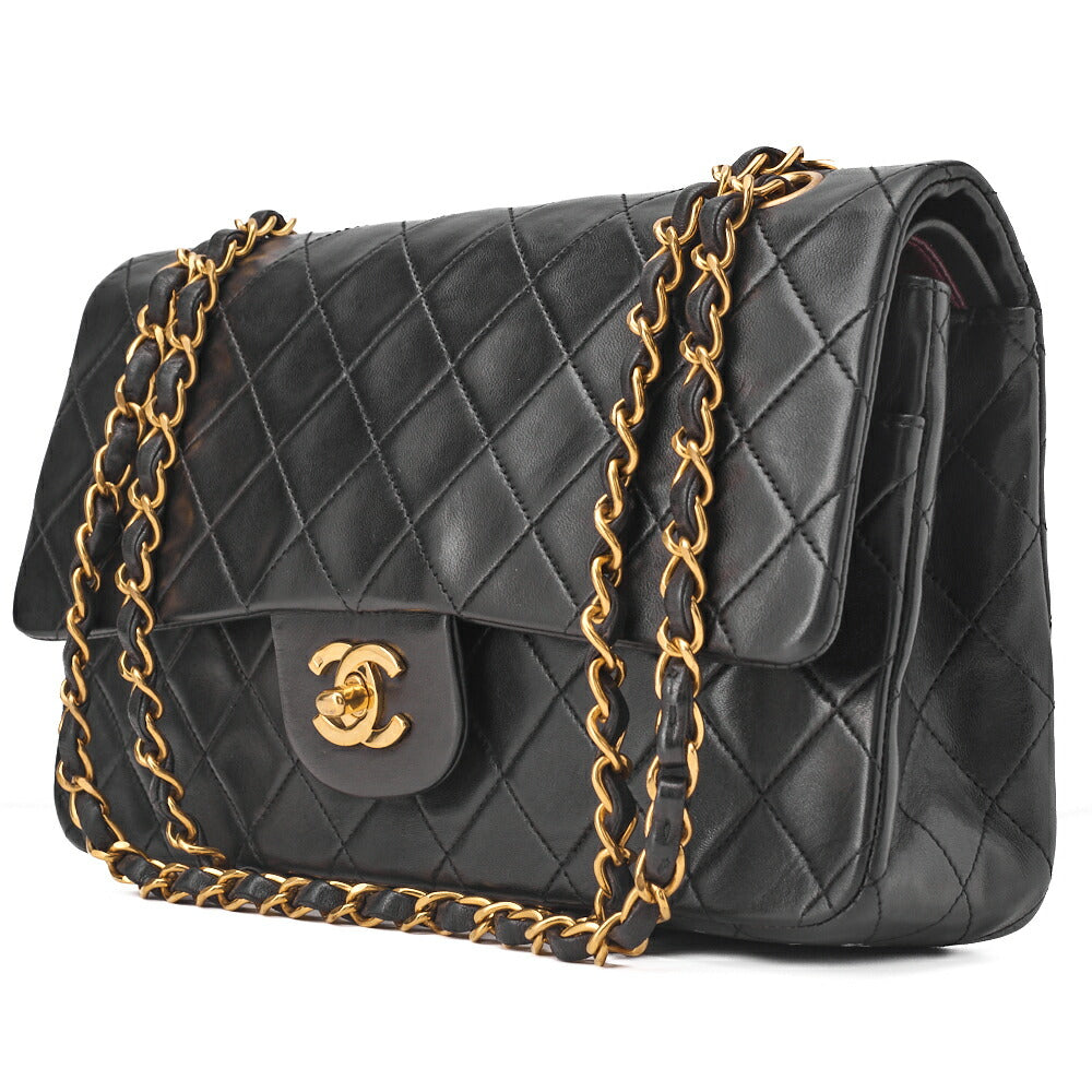 CHANEL Shoulder Bag Matelasse Double Flap Lambskin Black Gold-Tone Hardware Pre-Owned - Vintage La Charme