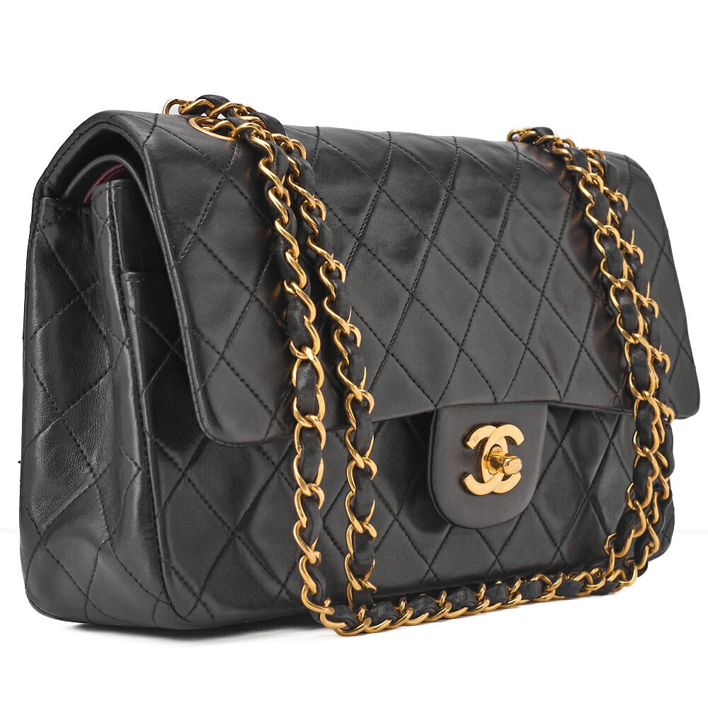 CHANEL Shoulder Bag Matelasse Double Flap Lambskin Black Gold-Tone Hardware Pre-Owned - Vintage La Charme