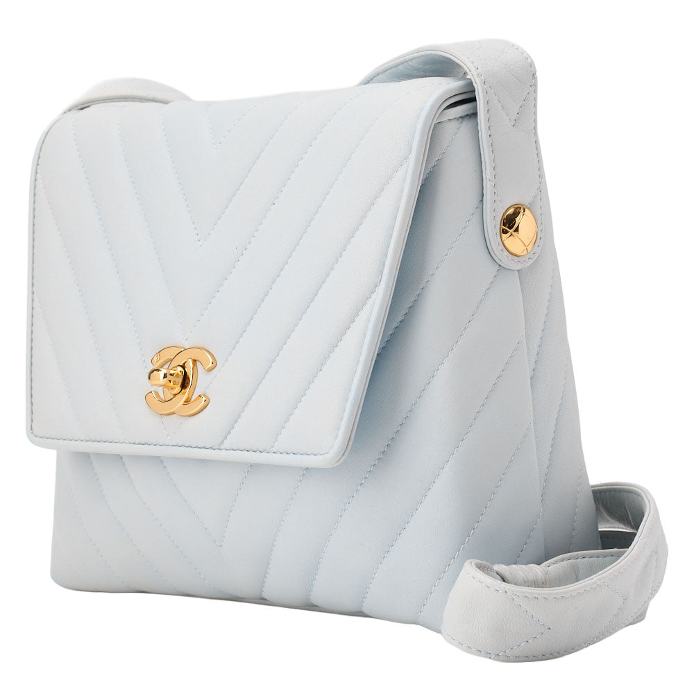 CHANEL Shoulder Bag V-Stitch Coco Mark Lambskin Light Blue Gold-Tone Hardware Pre-Owned - Vintage La Charme