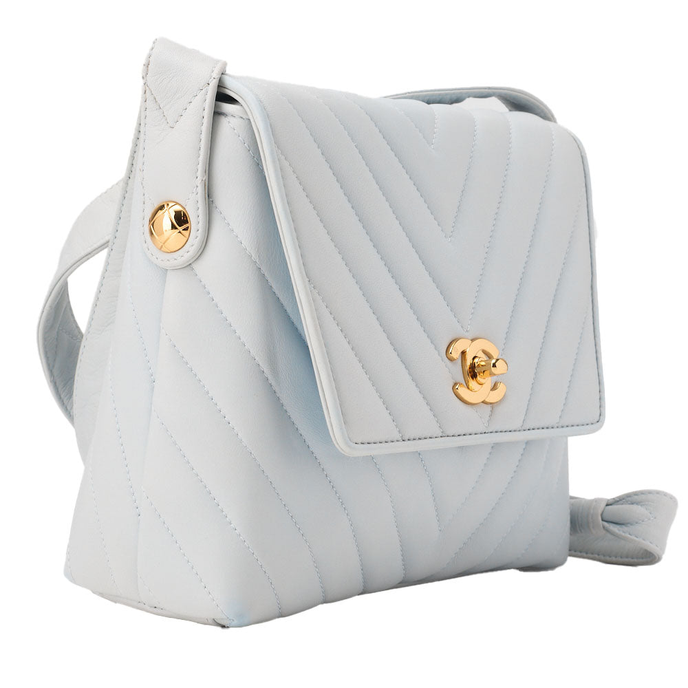 CHANEL Shoulder Bag V-Stitch Coco Mark Lambskin Light Blue Gold-Tone Hardware Pre-Owned - Vintage La Charme