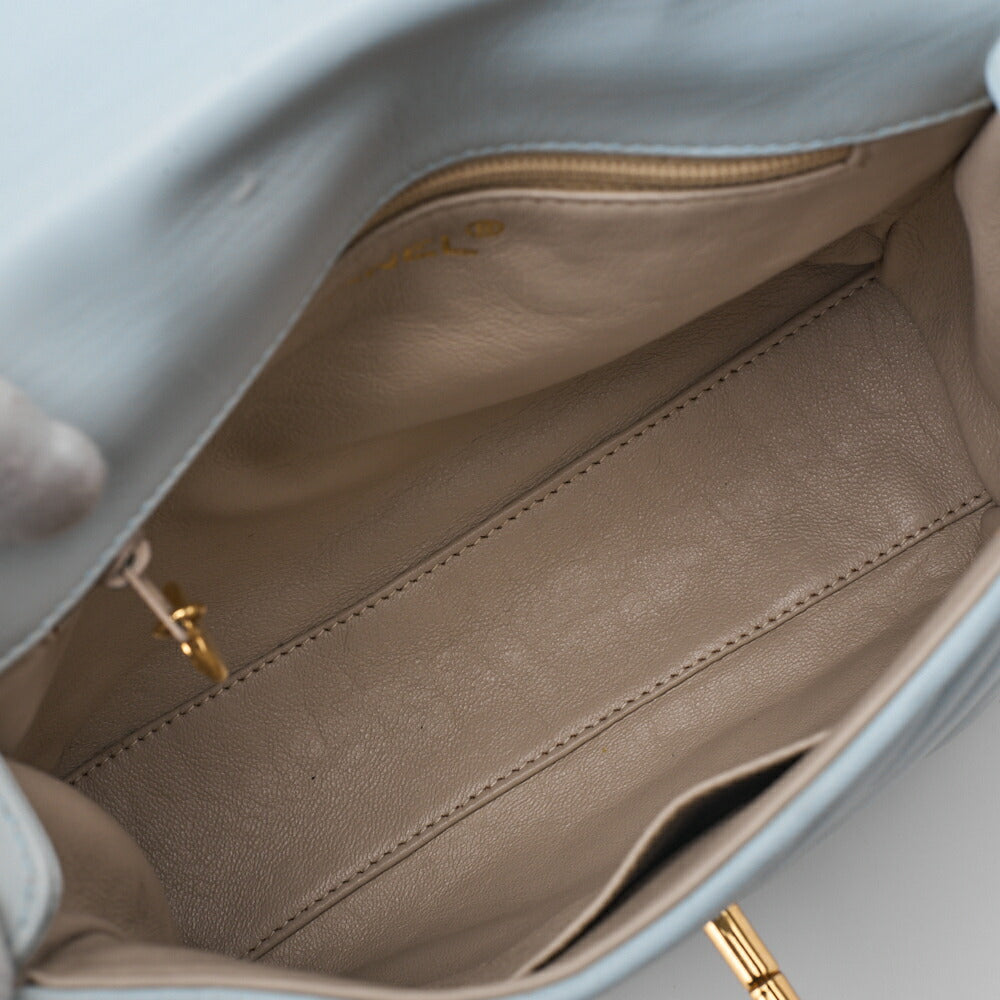 CHANEL Shoulder Bag V-Stitch Coco Mark Lambskin Light Blue Gold-Tone Hardware Pre-Owned - Vintage La Charme
