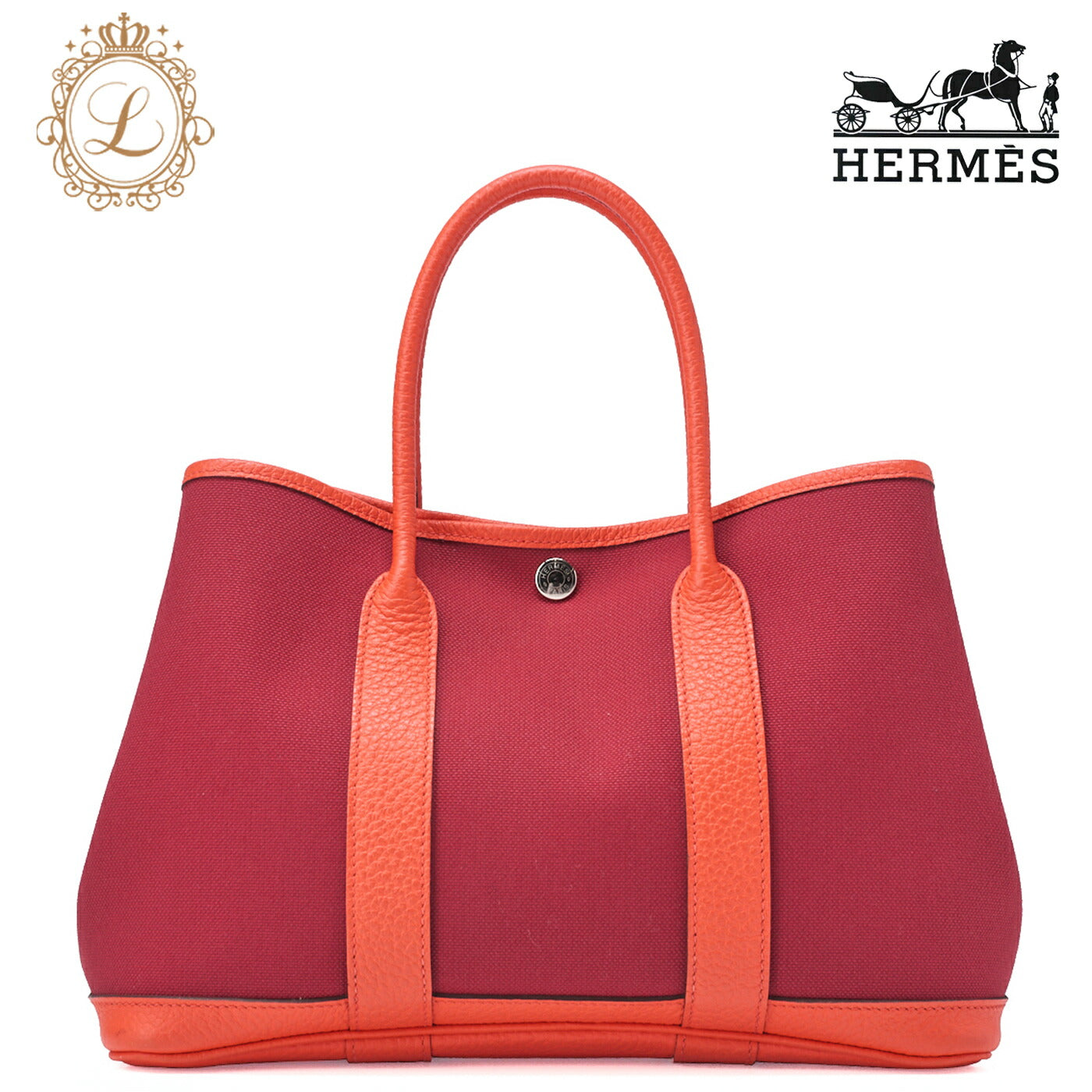 HERMES Garden Party TPM Tote Bag Toile Officer Rouge Grenat Silver-Tone Hardware Pre-Owned - Vintage La Charme