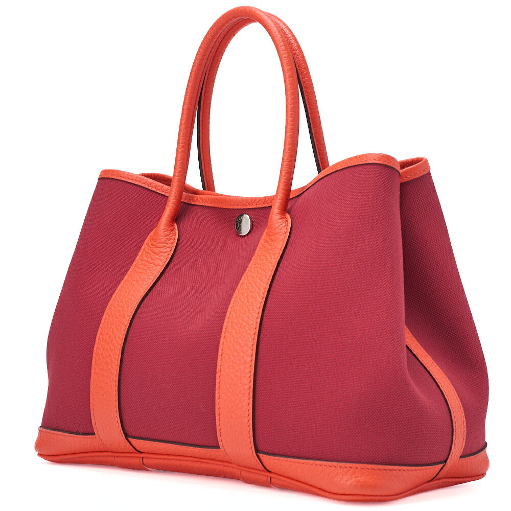 HERMES Garden Party TPM Tote Bag Toile Officer Rouge Grenat Silver-Tone Hardware Pre-Owned - Vintage La Charme