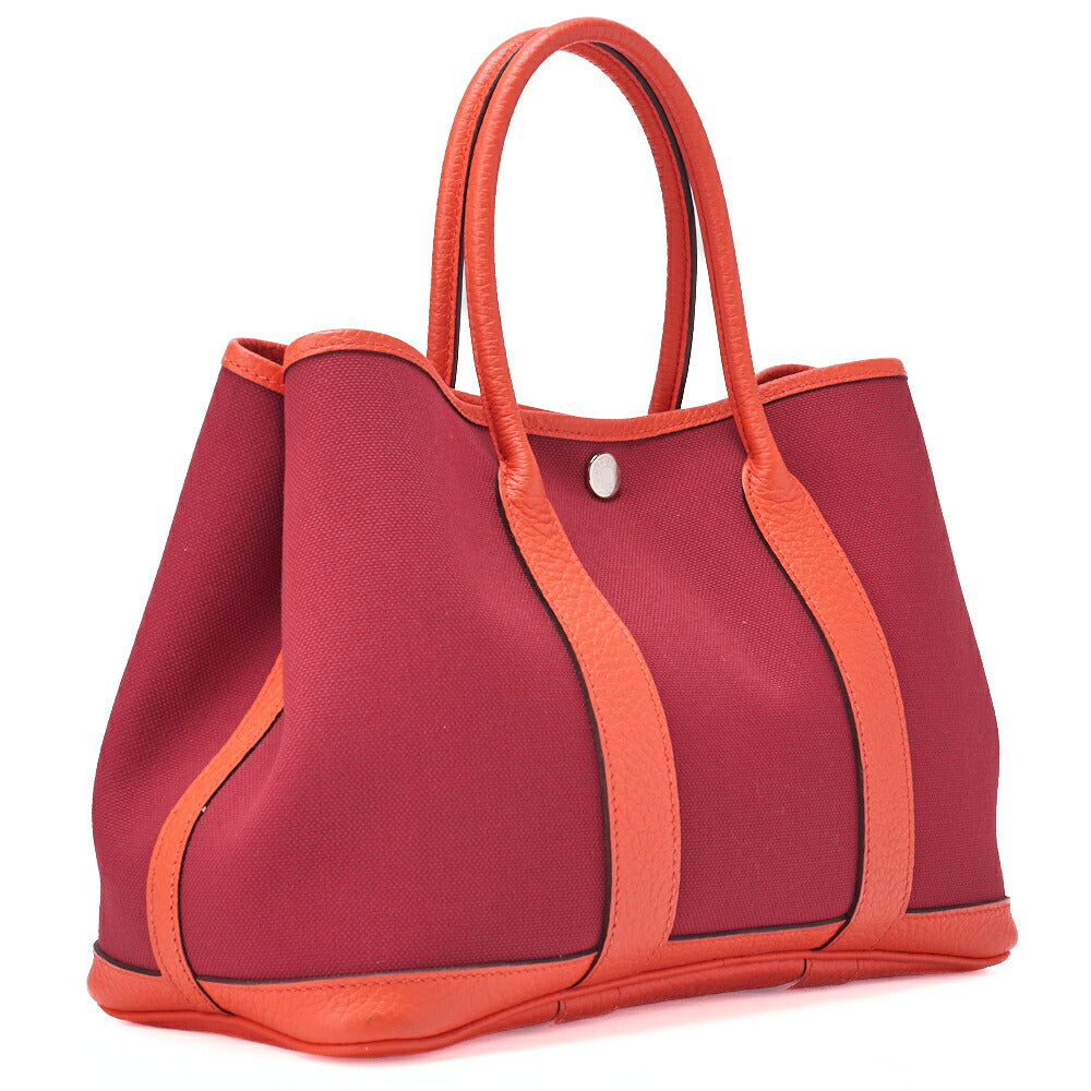 HERMES Garden Party TPM Tote Bag Toile Officer Rouge Grenat Silver-Tone Hardware Pre-Owned - Vintage La Charme