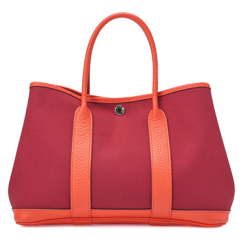 HERMES Garden Party TPM Tote Bag Toile Officer Rouge Grenat Silver-Tone Hardware Pre-Owned - Vintage La Charme