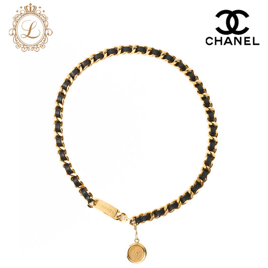CHANEL Chain Belt, Coco Mark Medallion Charm, GP Leather, Black, Gold-Tone Hardware, Pre-Owned - Vintage La Charme