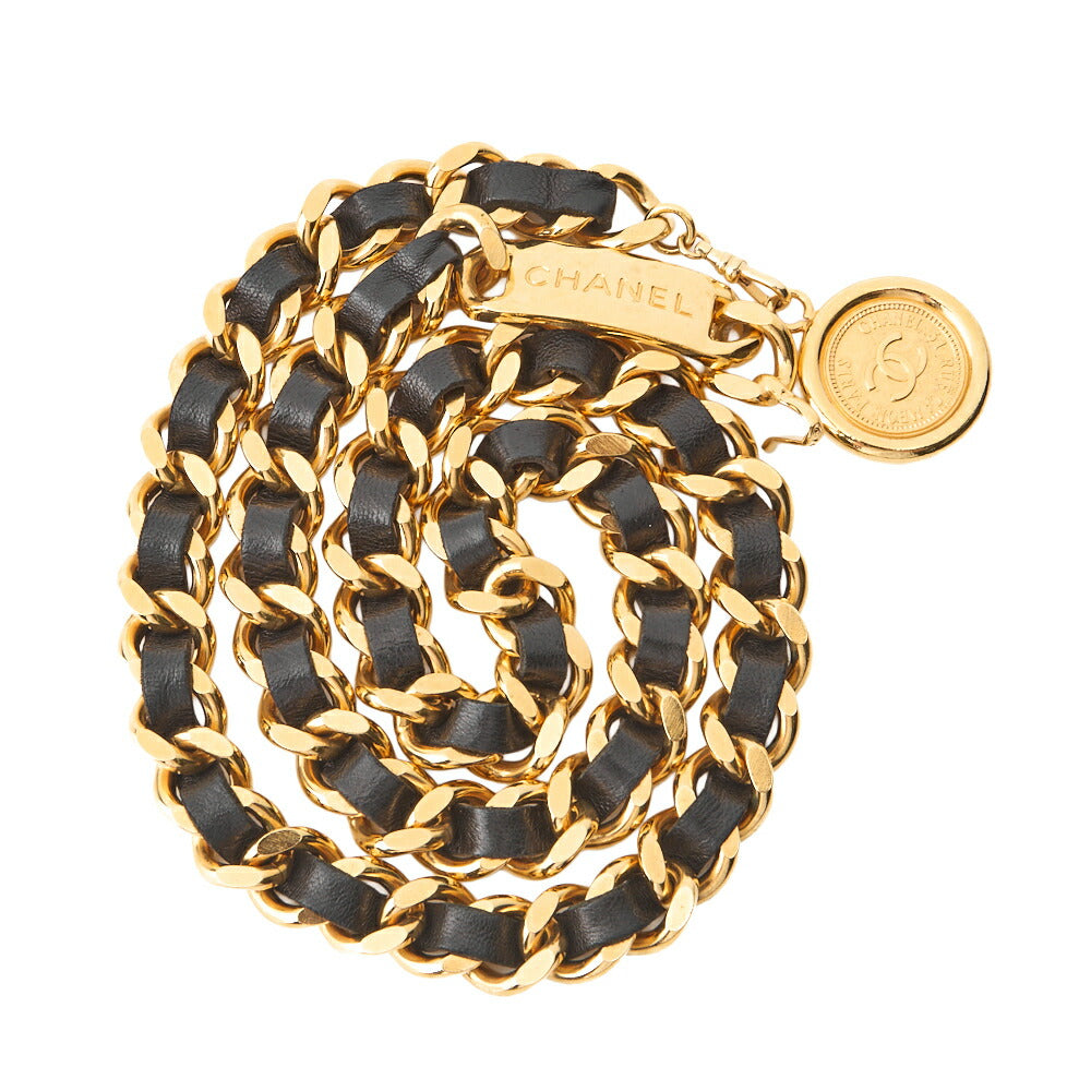 CHANEL Chain Belt, Coco Mark Medallion Charm, GP Leather, Black, Gold-Tone Hardware, Pre-Owned - Vintage La Charme