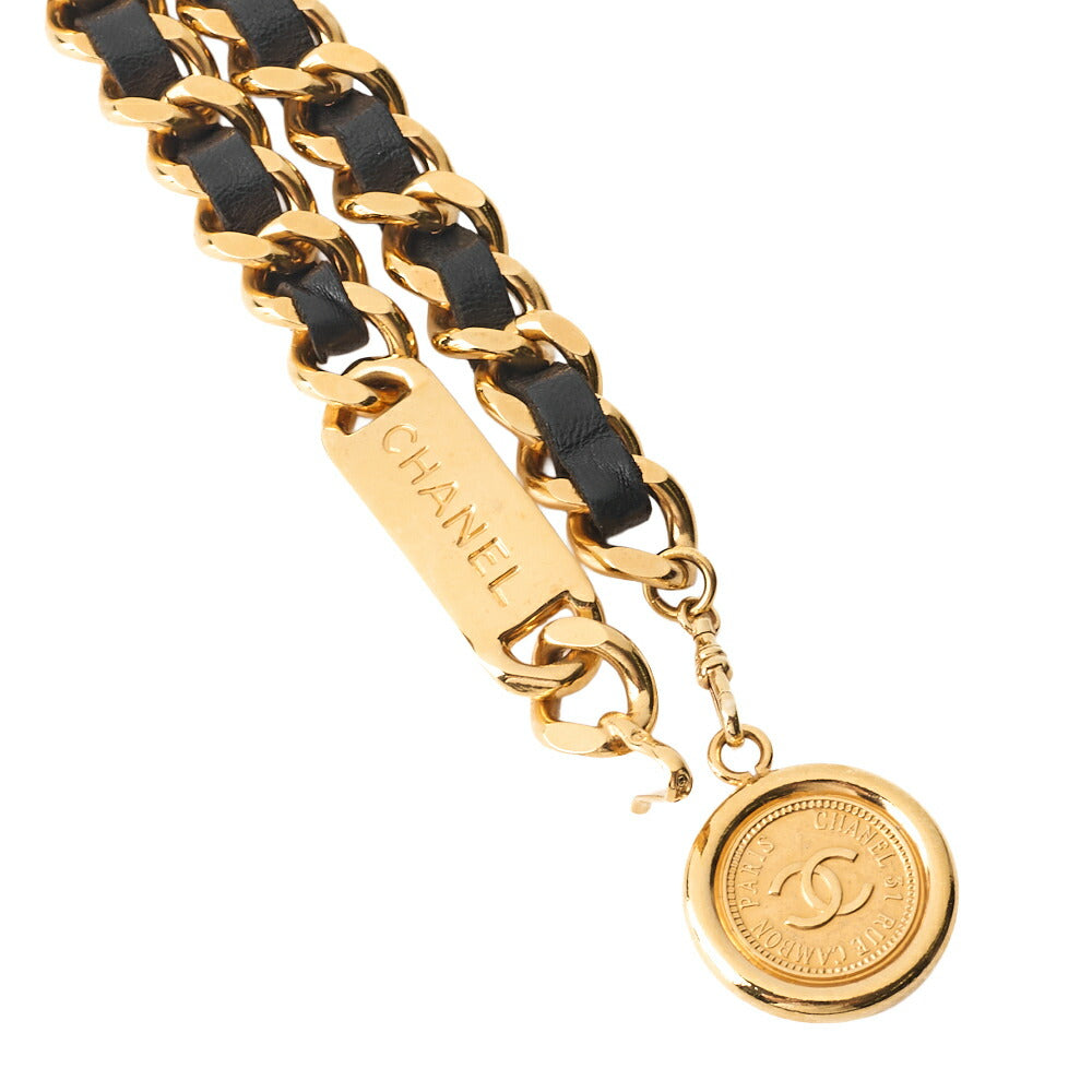 CHANEL Chain Belt, Coco Mark Medallion Charm, GP Leather, Black, Gold-Tone Hardware, Pre-Owned - Vintage La Charme