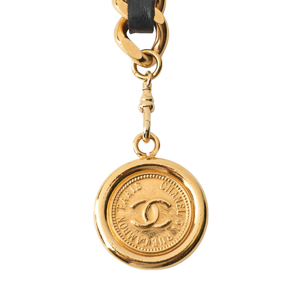 CHANEL Chain Belt, Coco Mark Medallion Charm, GP Leather, Black, Gold-Tone Hardware, Pre-Owned - Vintage La Charme