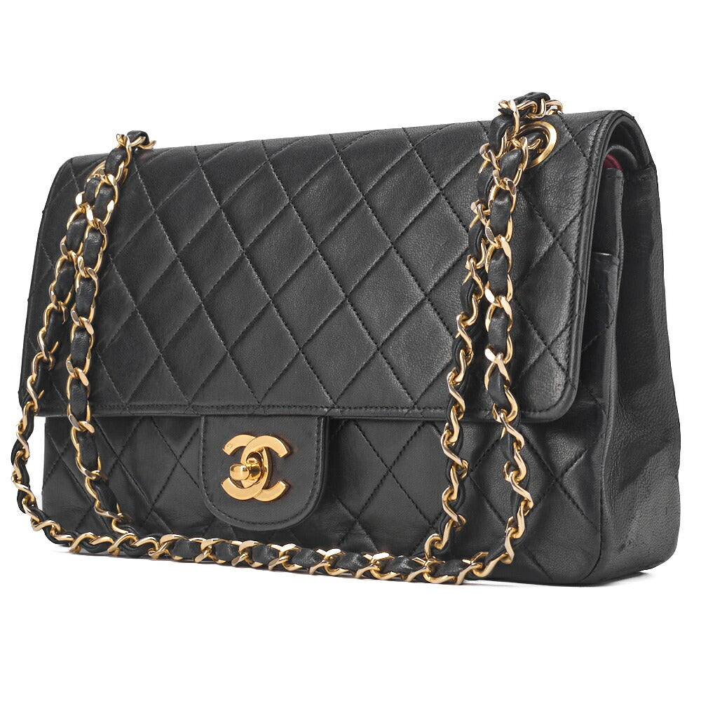 CHANEL Shoulder Bag, Chain Shoulder, Matelasse, Lambskin, Black, Gold-Tone Hardware, Pre-Owned - Vintage La Charme