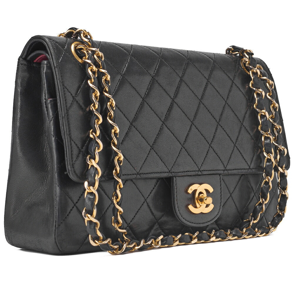 CHANEL Shoulder Bag, Chain Shoulder, Matelasse, Lambskin, Black, Gold-Tone Hardware, Pre-Owned - Vintage La Charme