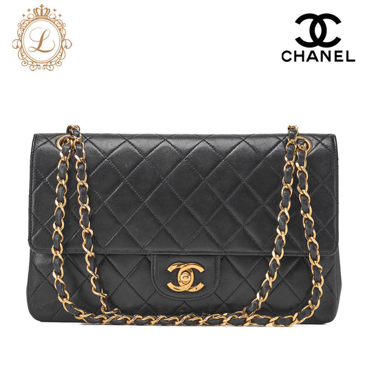 CHANEL Chain Shoulder Bag, Matelasse, Lambskin, Black, Gold-Tone Hardware, Pre-Owned - Vintage La Charme