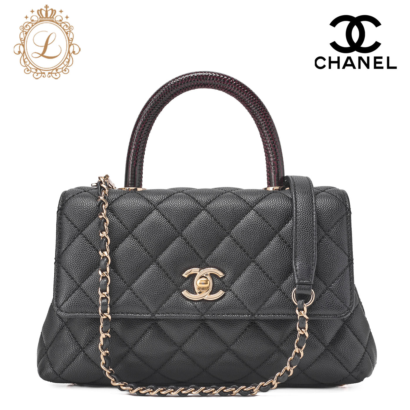 CHANEL Shoulder Bag Handbag Matelasse Coco Handle 2WAY Caviar Skin Black Gold-Tone Hardware Pre-Owned - Vintage La Charme
