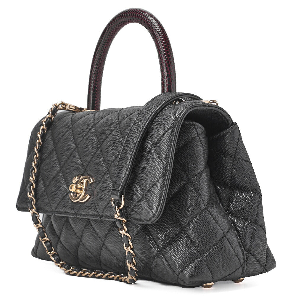 CHANEL Shoulder Bag Handbag Matelasse Coco Handle 2WAY Caviar Skin Black Gold-Tone Hardware Pre-Owned - Vintage La Charme