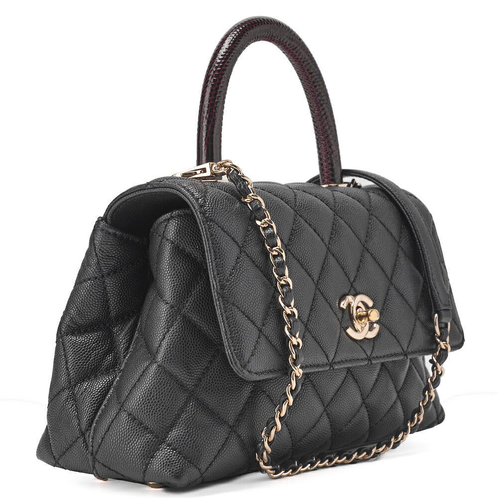 CHANEL Shoulder Bag Handbag Matelasse Coco Handle 2WAY Caviar Skin Black Gold-Tone Hardware Pre-Owned - Vintage La Charme
