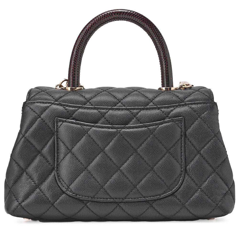 CHANEL Shoulder Bag Handbag Matelasse Coco Handle 2WAY Caviar Skin Black Gold-Tone Hardware Pre-Owned - Vintage La Charme