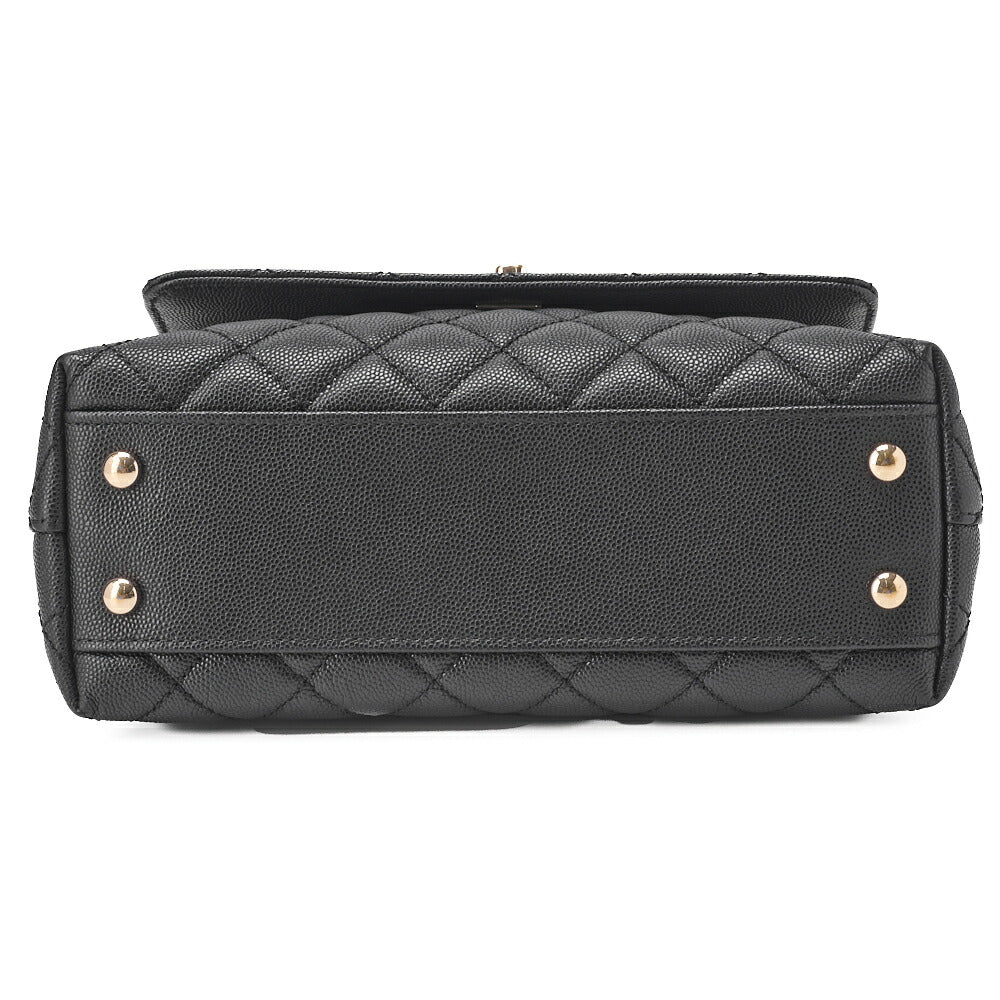 CHANEL Shoulder Bag Handbag Matelasse Coco Handle 2WAY Caviar Skin Black Gold-Tone Hardware Pre-Owned - Vintage La Charme