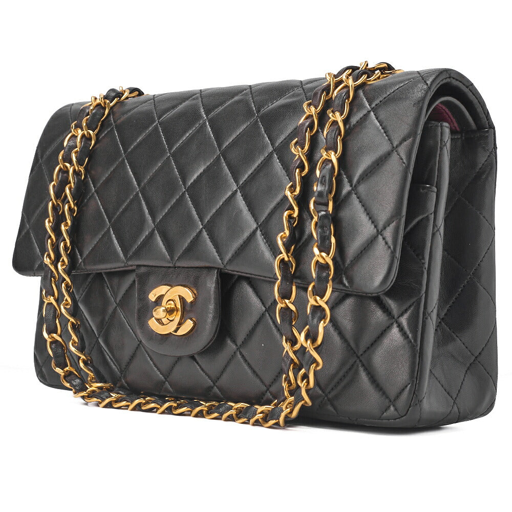 CHANEL Shoulder Bag Matelasse Double Flap Lambskin Black Gold-Tone Hardware Pre-Owned - Vintage La Charme