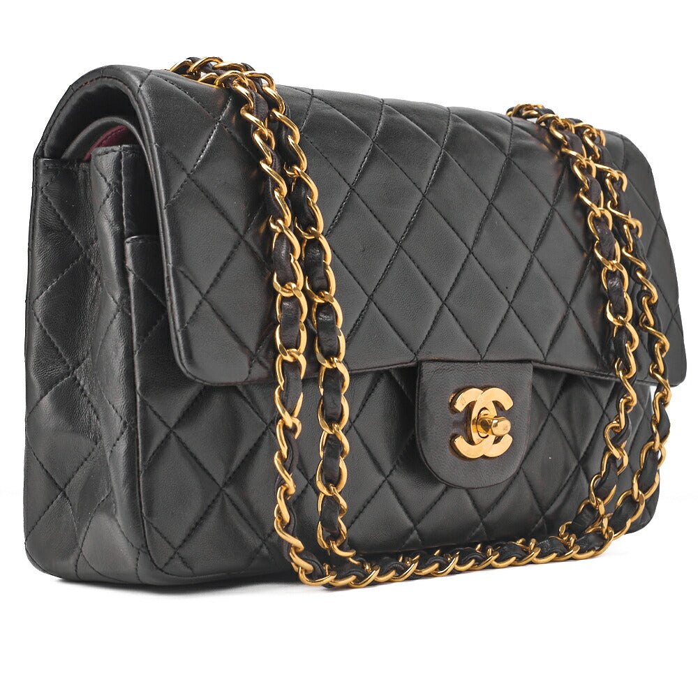 CHANEL Shoulder Bag Matelasse Double Flap Lambskin Black Gold-Tone Hardware Pre-Owned - Vintage La Charme