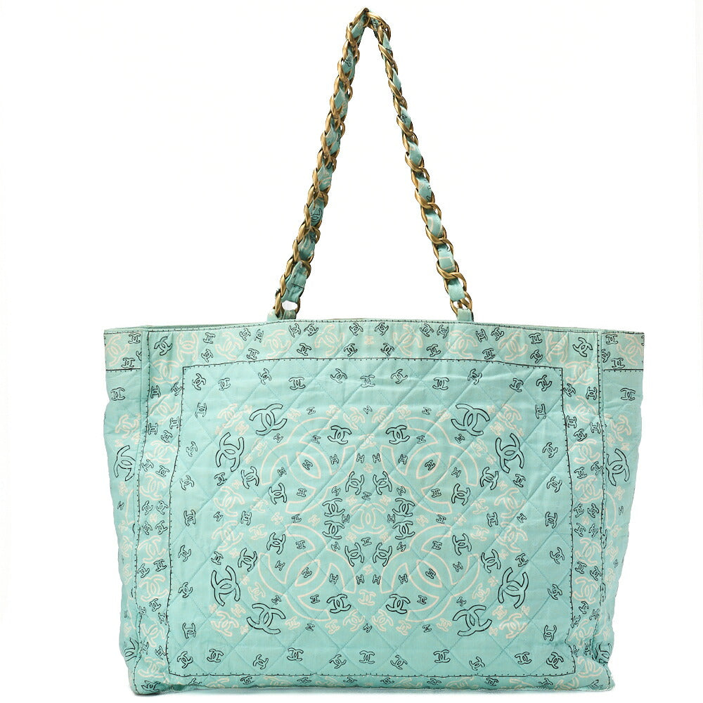 CHANEL Chain Tote Bag Coco Mark Bandana Pattern Canvas Green Silver-Tone Hardware Pre-Owned - Vintage La Charme