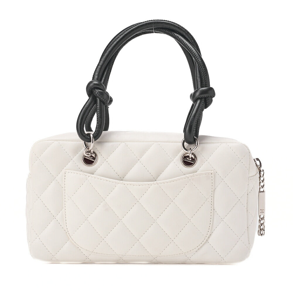 CHANEL Mini Tote Bag, Cambon Line, Calfskin, White, Silver-Tone Hardware, Pre-Owned - Vintage La Charme