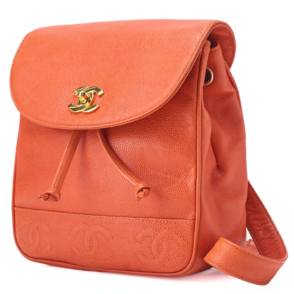 CHANEL Chain Backpack Bag Triple Coco Turn Lock Caviar Skin Orange Gold-Tone Hardware Pre-Owned - Vintage La Charme