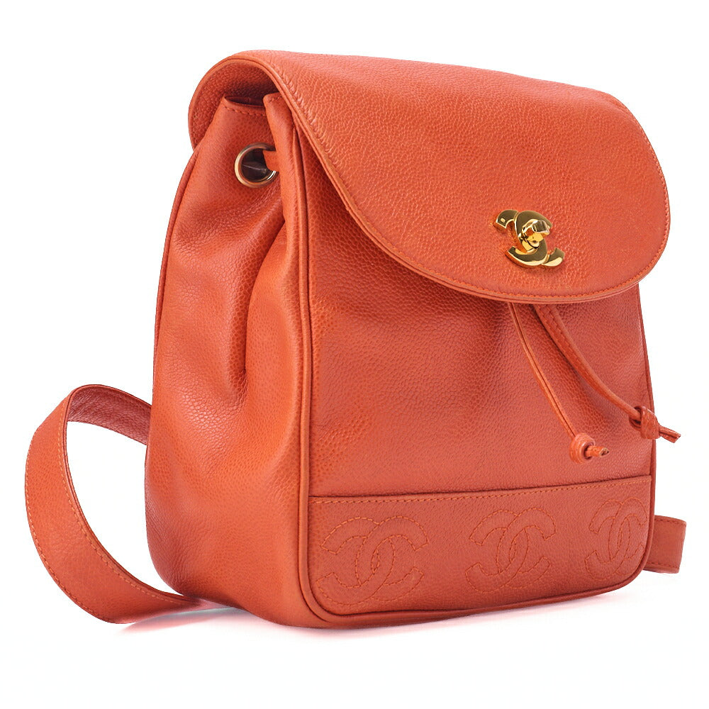 CHANEL Chain Backpack Bag Triple Coco Turn Lock Caviar Skin Orange Gold-Tone Hardware Pre-Owned - Vintage La Charme