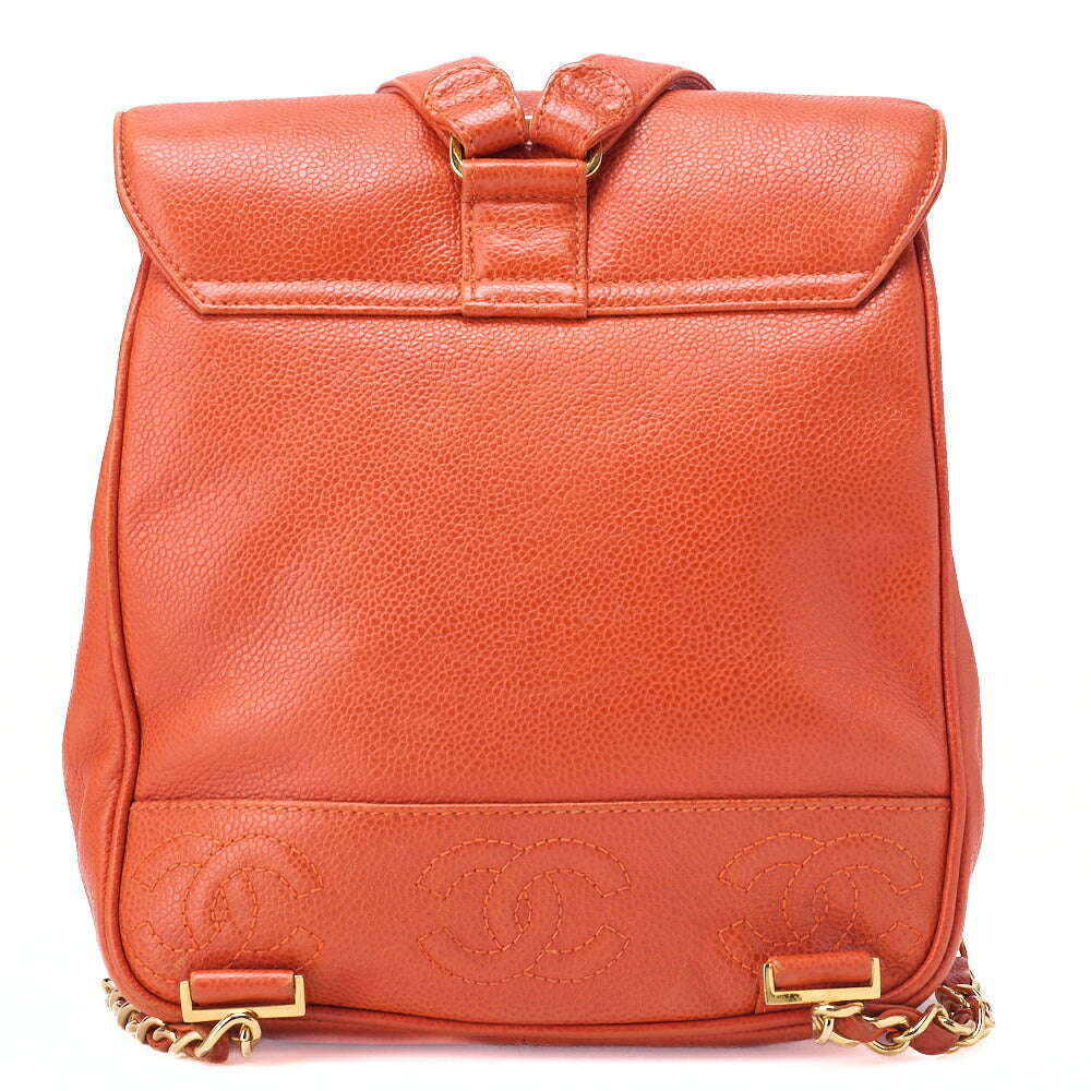 CHANEL Chain Backpack Bag Triple Coco Turn Lock Caviar Skin Orange Gold-Tone Hardware Pre-Owned - Vintage La Charme