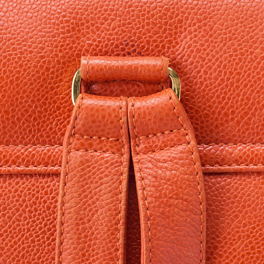 CHANEL Chain Backpack Bag Triple Coco Turn Lock Caviar Skin Orange Gold-Tone Hardware Pre-Owned - Vintage La Charme