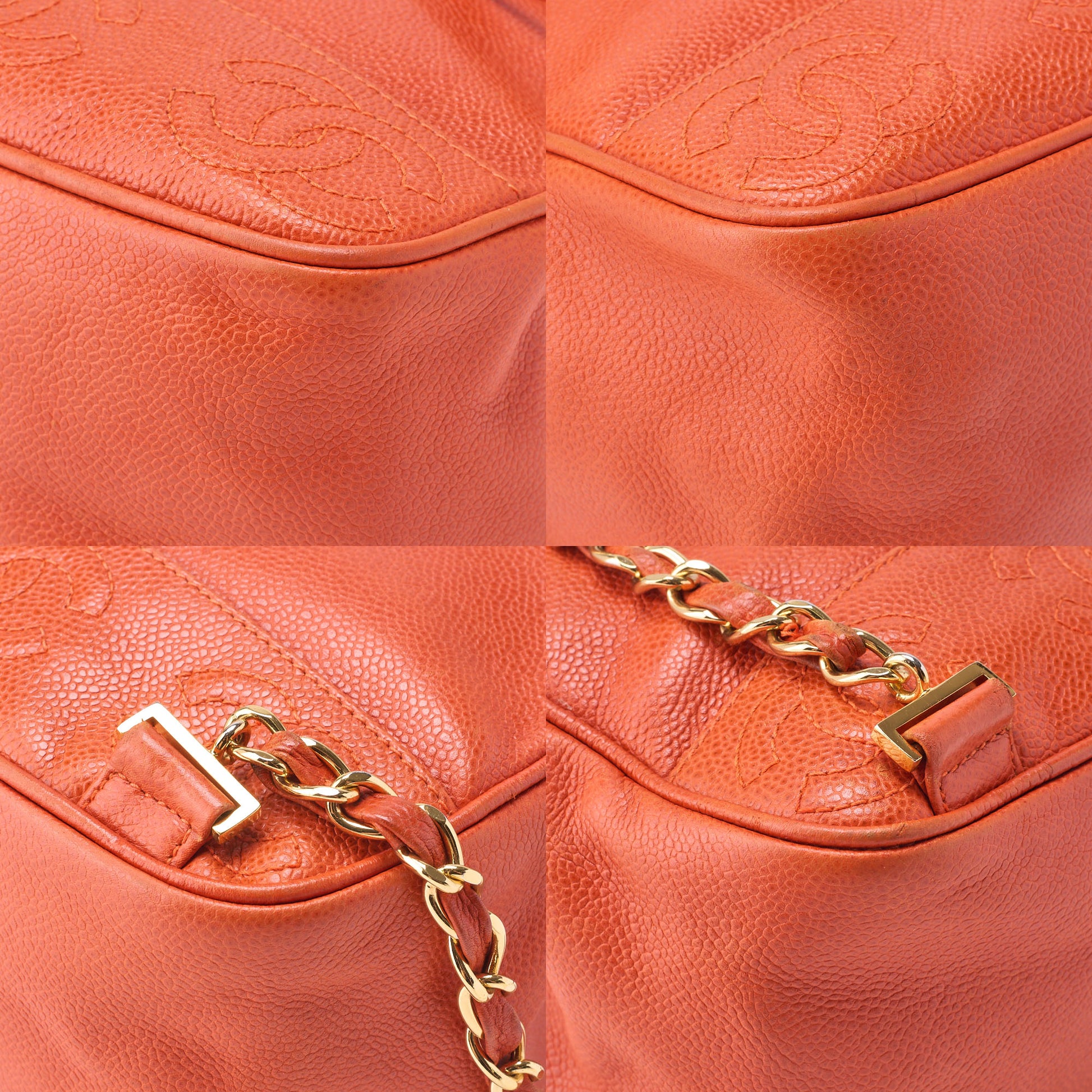 CHANEL Chain Backpack Bag Triple Coco Turn Lock Caviar Skin Orange Gold-Tone Hardware Pre-Owned - Vintage La Charme