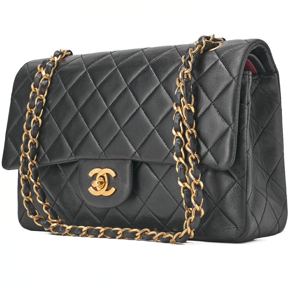 CHANEL Shoulder Bag Matlasse Double Flap 25cm Chain Shoulder Lambskin Black Gold-Tone Hardware, Pre-Owned